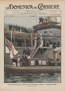 Encontro dos soberanos da Itália e da Inglaterra a bordo do encouraçado Umberto I no pequeno porto de Baja