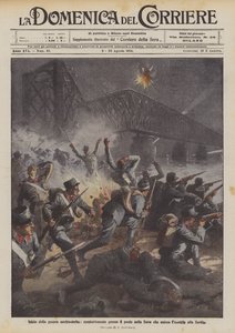 Começo da guerra austro-sérvia, lutando na ponte sobre o Sava que liga a Áustria à Sérvia