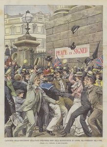 Anúncio do fim da paz anglo-boer dado na mansão de Londres na tarde do primeiro Corr de Achille Beltrame