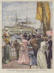 A Multidão Plauding Participa Partida De Veneza Para A China De R Nave Vesuvio