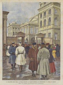 A doença do czar, a multidão na frente do Palácio Imperial de Petersburgo à espera de notícias