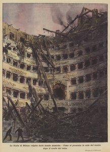La Scala em Milão atingida por bombas inimigas de Achille Beltrame