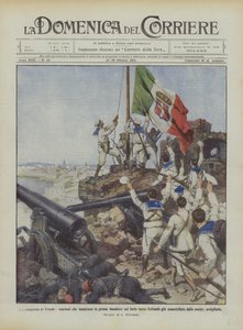 A conquista de Trípoli, marinheiros que levantam a primeira bandeira no forte turco Sultanie já