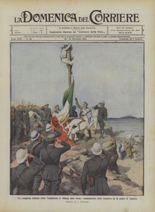 A conquista italiana de Tripolitania aumenta gradualmente, levantando a bandeira na ponta de Tagiura