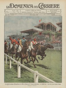 A corrida galopante no autódromo S Siro, em Milão, pelo Prêmio Ambrosiano de 100.000 liras