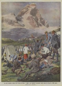 A popular excursão alpina do Matterhorn à Rosa, os mil e mais alpinistas acamparam na bacia do Breuil a 2004 metros