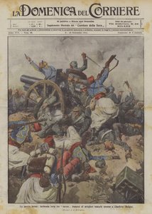 A guerra feroz, luta furiosa entre os franceses Turcos e artilheiros alemães em torno de Charleroi (Bélgica)