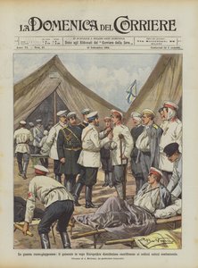 A guerra russo-japonesa, o general em chefe Kuropatkin distribui honras aos soldados mortos lutando