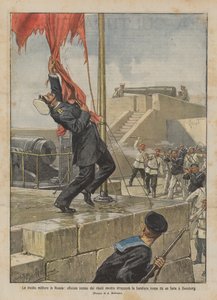 O levante militar na Rússia, um oficial morto pelos rebeldes enquanto ele puxava a bandeira vermelha de Achille Beltrame