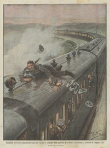 Railway Lampista esquecido em um trem ao sair do trem na Toscana de Achille Beltrame