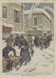 As Grandes Quedas De Neve Na Pequena Rússia, Os Soldados Trazem Comida Para Os Habitantes Bloqueados Em Charkow