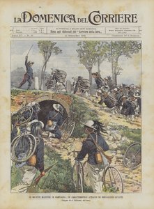 As recentes manobras de campo, um ataque característico de Bersaglieri Ciclisti