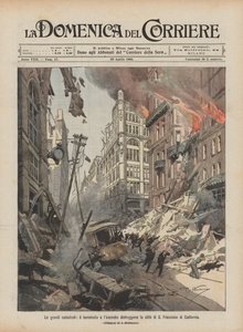 Grandes catástrofes, terremotos e incêndios destroem a cidade de São Francisco da Califórnia de Achille Beltrame