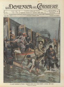 As grandes inundações na França, viajantes salvos por um trem atingiram e pararam pelas águas