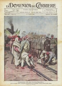 A inauguração da linha férrea Tripoli-Zuara, com a característica cerimônia muçulmana