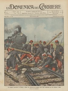 A greve ferroviária na França, soldados que removem os obstáculos propostos pelos grevistas