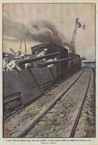 O trabalho vigilante de marinheiros italianos na costa do Adriático, um trem armado, falha uma tentativa