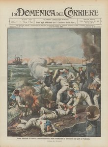 A luta fratricida na Grécia, os contra-bombardeios rebeldes bombardearam e subjugaram no Golfo de Salamina de Achille Beltrame