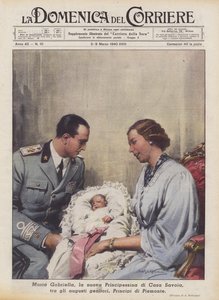 Maria Gabriella, a nova princesa da Casa de Sabóia, entre os augustos pais, príncipes do Piemonte