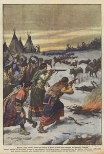 Enquanto seus homens estavam caçando, havia mulheres de uma tribo indígena de Ontário (Canadá) de Achille Beltrame
