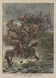 Tempestade em Berlim, cavalos, artilheiros e canhões se afogando na lama