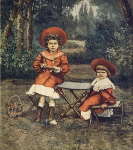 As princesas Jolanda e Mafalda, filhas do rei, nos jardins do Quirinale, de Achille Beltrame (1871-1945), de La Domenica del Corriere de Achille Beltrame