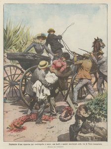 Arrebatamento duna senhora para forçá-la a casamento, com rifles e homens mascarados, a caminho de Torre Annunziata