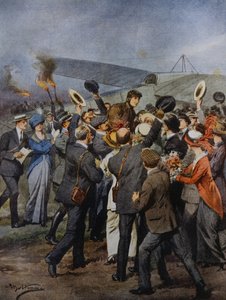 Retorno a Turim do aviador Perrylon, depois de voar em um único dia para Roma, Itália, ilustração de Achille Beltrame de La Domenica del Corriere, 15 de junho de Achille Beltrame