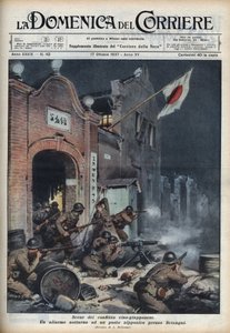 Segunda Guerra Sino-Japonesa (1937-1945): confrontos perto de Xangai. Ilustração de Achille Beltrame de "La domenica del corriere" de 17/10/1937. de Achille Beltrame