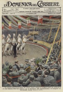 Soldados assistindo a realização de cavalos em um circo em Turim