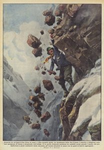 Surpreso por um súbito desmoronamento de pedras a mais de dois mil metros, um morador da montanha de Val d&39;Aosta