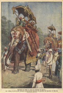 Esplendores de conto de fadas em honra do Príncipe de Gales, um desfile de elefantes pitorescos