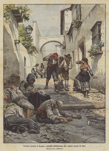 Terrível fome na Espanha, agricultores da Andaluzia que caem exaustos pela fome