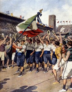Os Jogos Olímpicos de Estocolmo 1912: a equipa vencedora italiana de ginástica. Ill. d