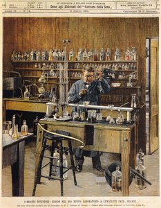 O inventor americano Thomas Ava Edison (1847-1931) em seu novo laboratório no Lewellein Park, Ilustração de Achille Beltrame (1871-1945), La Domenica del Corriere de Achille Beltrame
