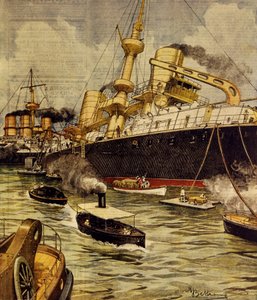 O encouraçado Andrea Doria encalha perto de Gallipoli, por Achille Beltrame (1871-1945), de La Domenica del Corriere de Achille Beltrame