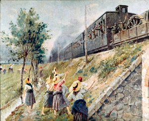 A Passagem do Comboio Militar Italiano Pintura de Achille Beltrame (1871-1945) Milão, Museo di Storia Contemporanea de Achille Beltrame