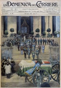 A bênção dos restos mortais do Duque de Aosta em Turim, após o cortejo fúnebre atravessou toda a cidade - dess. de A. Beltrame em "la Domenica del Corriere" de 19/07/1931 de Achille Beltrame