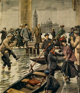 O fenómeno da água alta na Praça de São Marcos em Veneza, de Achille Beltrame (1871-1945), de La Domenica del Corriere de Achille Beltrame