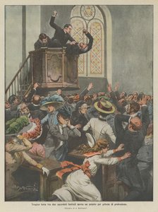 Trágica luta entre dois padres Baptistas por um púlpito por ciúmes de profissão (cor litho) de Achille Beltrame