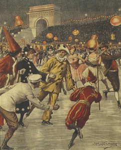 Festa típica de fantasia no gelo em Aren em Milão, de Achille Beltrame, ilustração, Ilustrador Achille Beltrame (1871-1945), de La Domenica del Corriere de Achille Beltrame