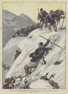 Um capitão dos Alpini correu em um barranco durante uma marcha no monte Telegraph