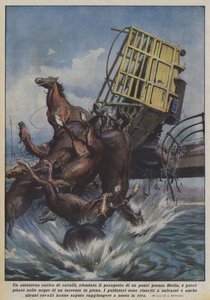 Um caminhão carregado de cavalos atravessou o corrimão de uma ponte em Biella e caiu