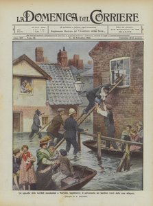 Um episódio das inundações terríveis em Norwich, Inglaterra, a salvação de traços de crianças de Achille Beltrame