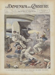 Uma explosão mortal produzida por um canhão a bordo do navio de guerra Royal Sovereign English em frente a Missolonghi