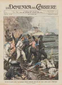 Um navio de guerra russo, cuja tripulação rebelde, bombardeou por outros navios russos e lançou