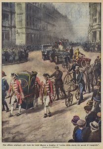 Um desfile original nas festas do Lord Mayor, em Londres, a procissão da história dos meios de transporte