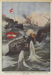 Unaggression pago por um preço elevado, três navios austríacos atingidos e danificados por uma bateria de Porto Corsini