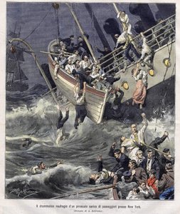 Naufrágio do barco Larchmont ao largo de Nova Iorque, em Fevereiro de 1907 de Achille Beltrame