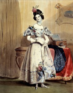 Às onze horas da noite, jovem garota no banheiro noturno (Aquarela) século 19 de Achille Devéria